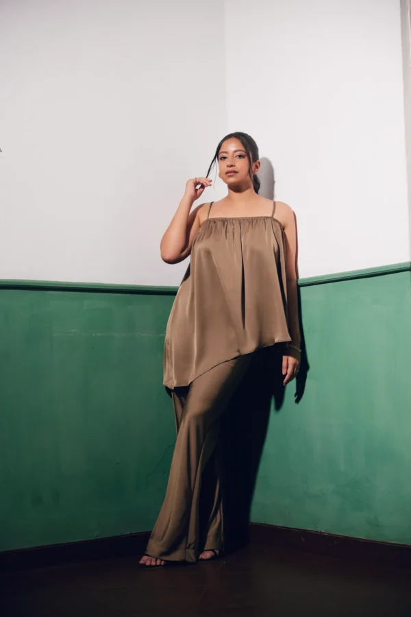 evening wear, asymmetric, bias cut, strappy, elasticated waistband